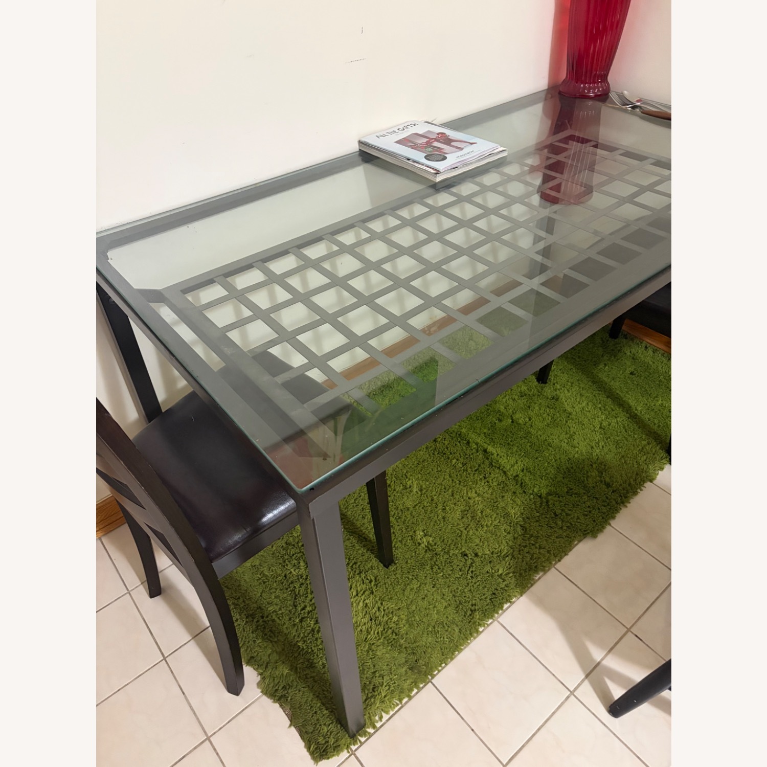 Modern Glass Dining Table with Metal Frame - image-2