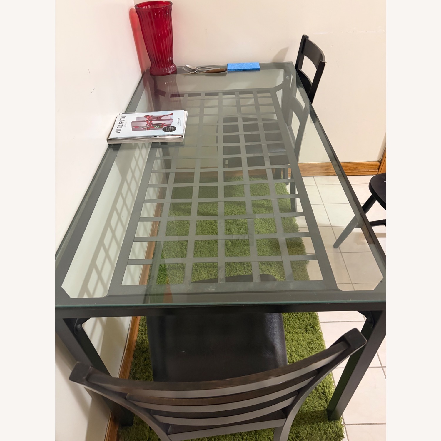 Modern Glass Dining Table with Metal Frame - image-1