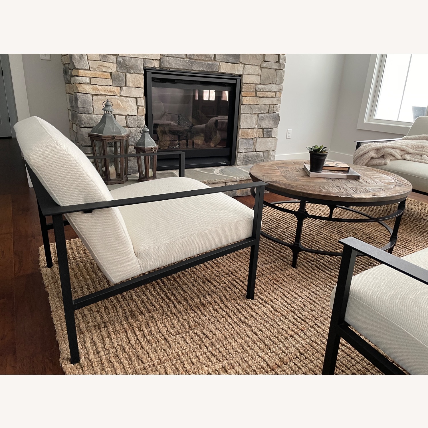 CB2 Cue White fabric and Black Metal Accent Chair - image-0