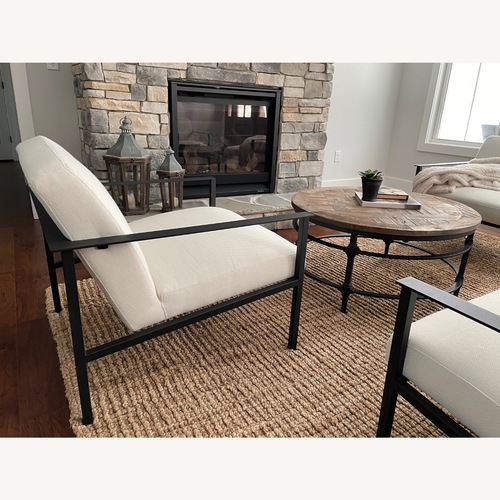 Used CB2 Cue White fabric and Black Metal Accent Chair for sale on AptDeco