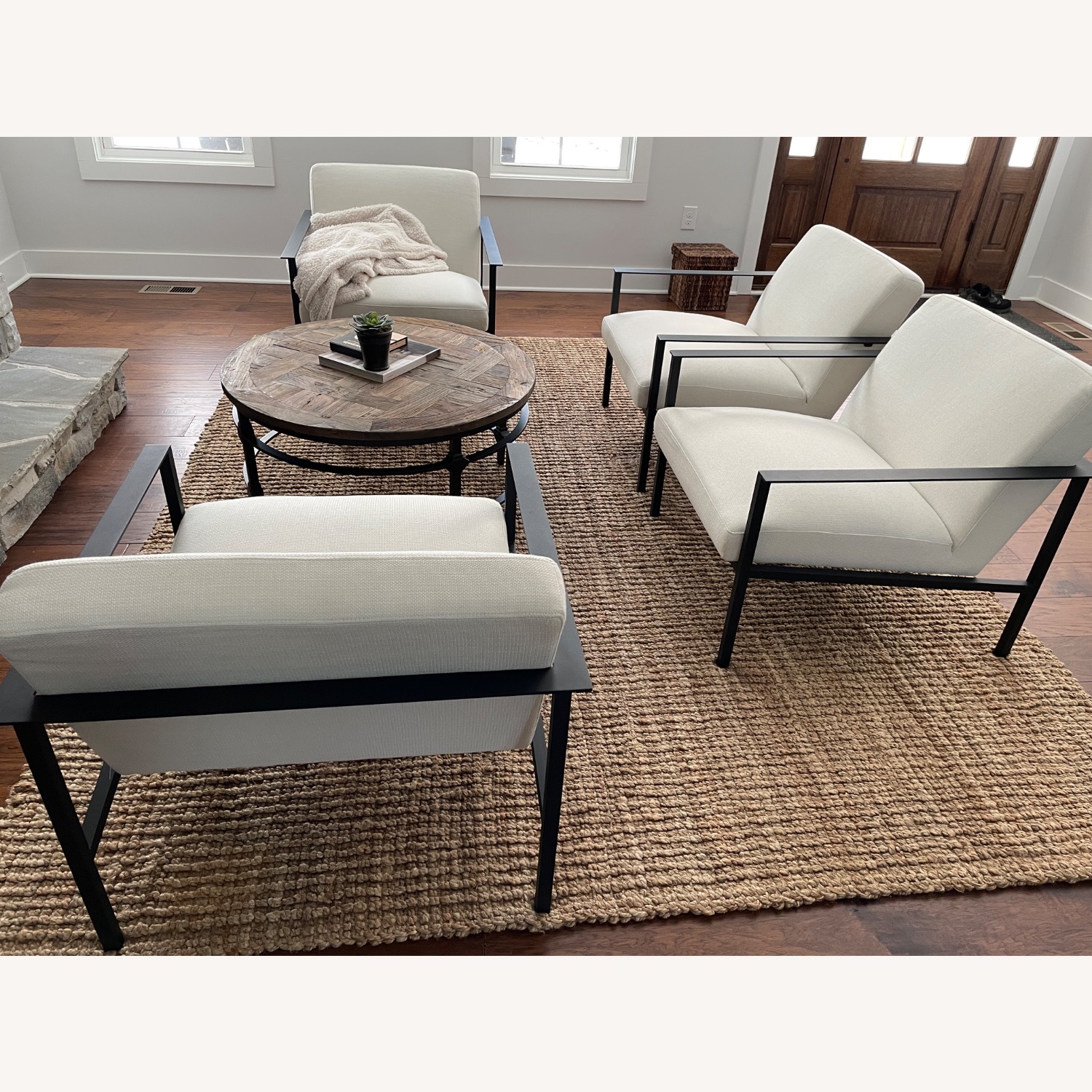 CB2 Cue White fabric and Black Metal Accent Chair - image-1