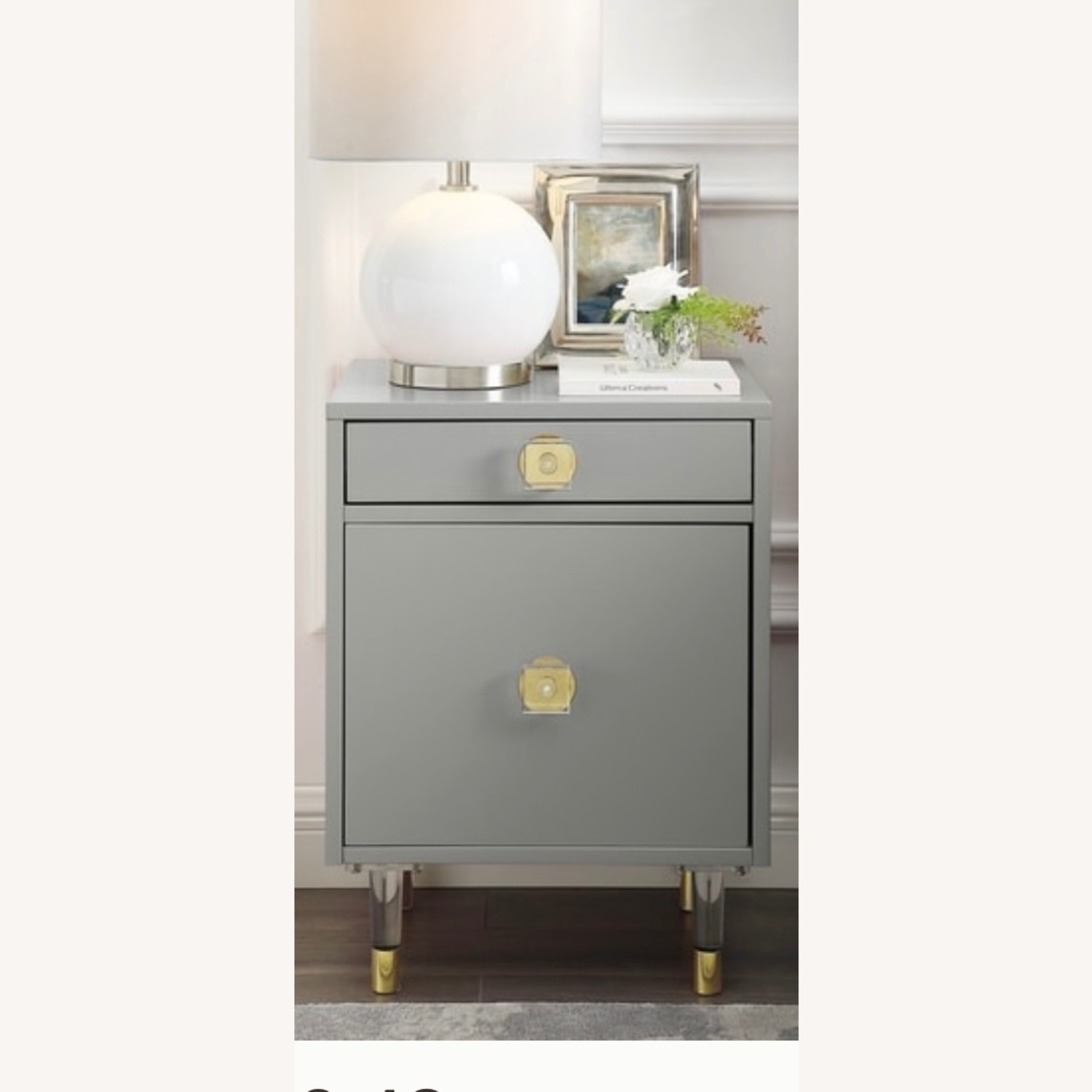 Nicole Miller Light Gray Lacquer Nightstand - image-1