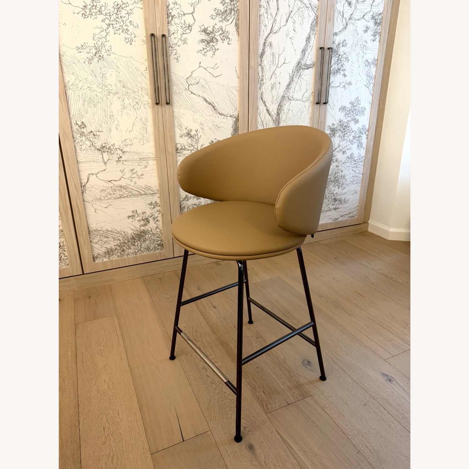 Light Brown Faux Leather Vinyl Stools - image-1