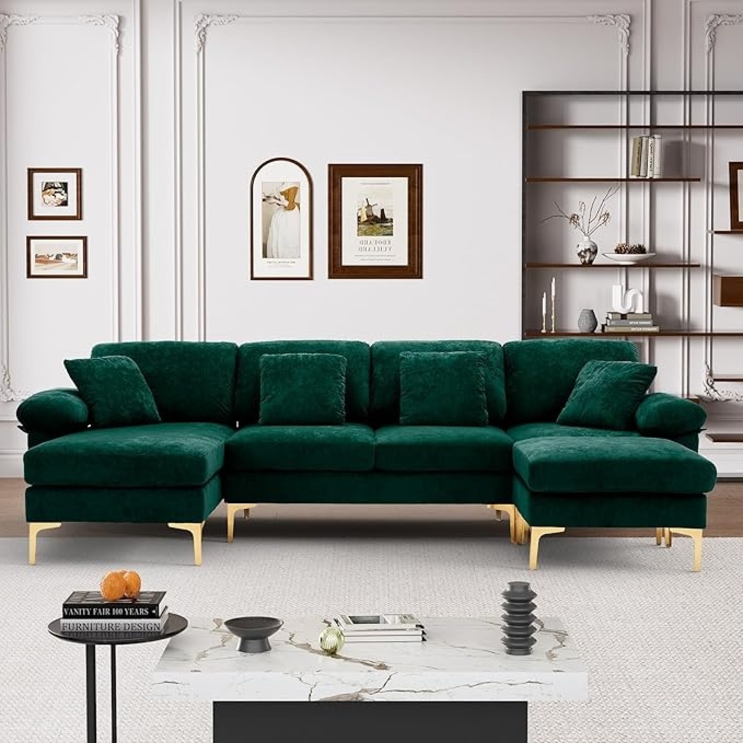 Green Velvet 3+ Piece Sectional - image-6