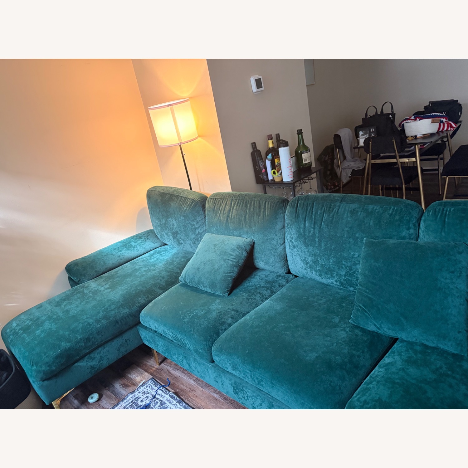 Green Velvet 3+ Piece Sectional - image-2