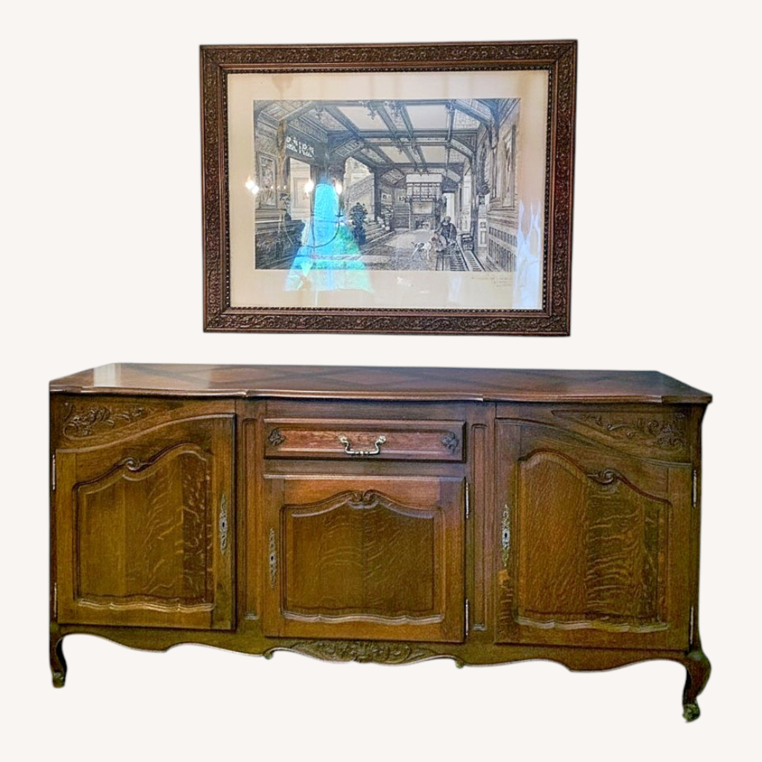 Antique Dark Brown Wood w Inlay Sideboard - image-0