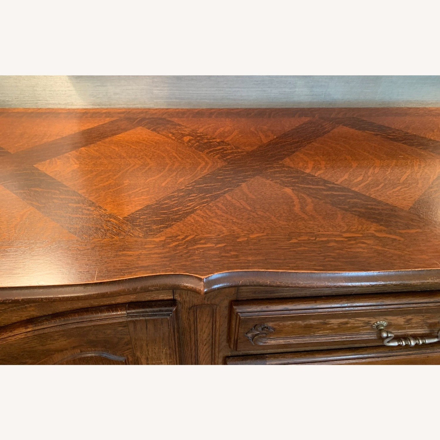 Antique Dark Brown Wood w Inlay Sideboard - image-4