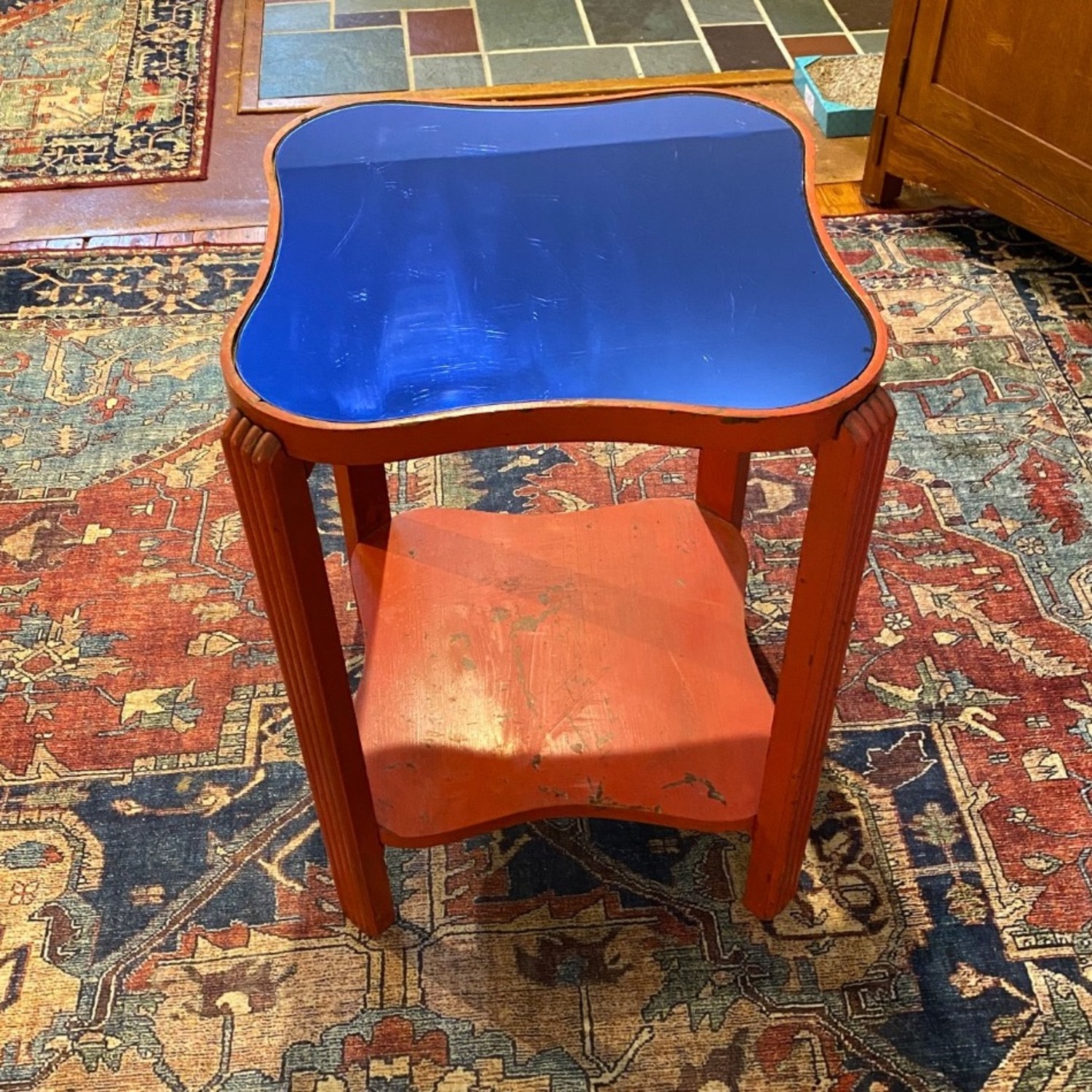 Vintage Art Deco Cobalt Blue Glass Table - image-5
