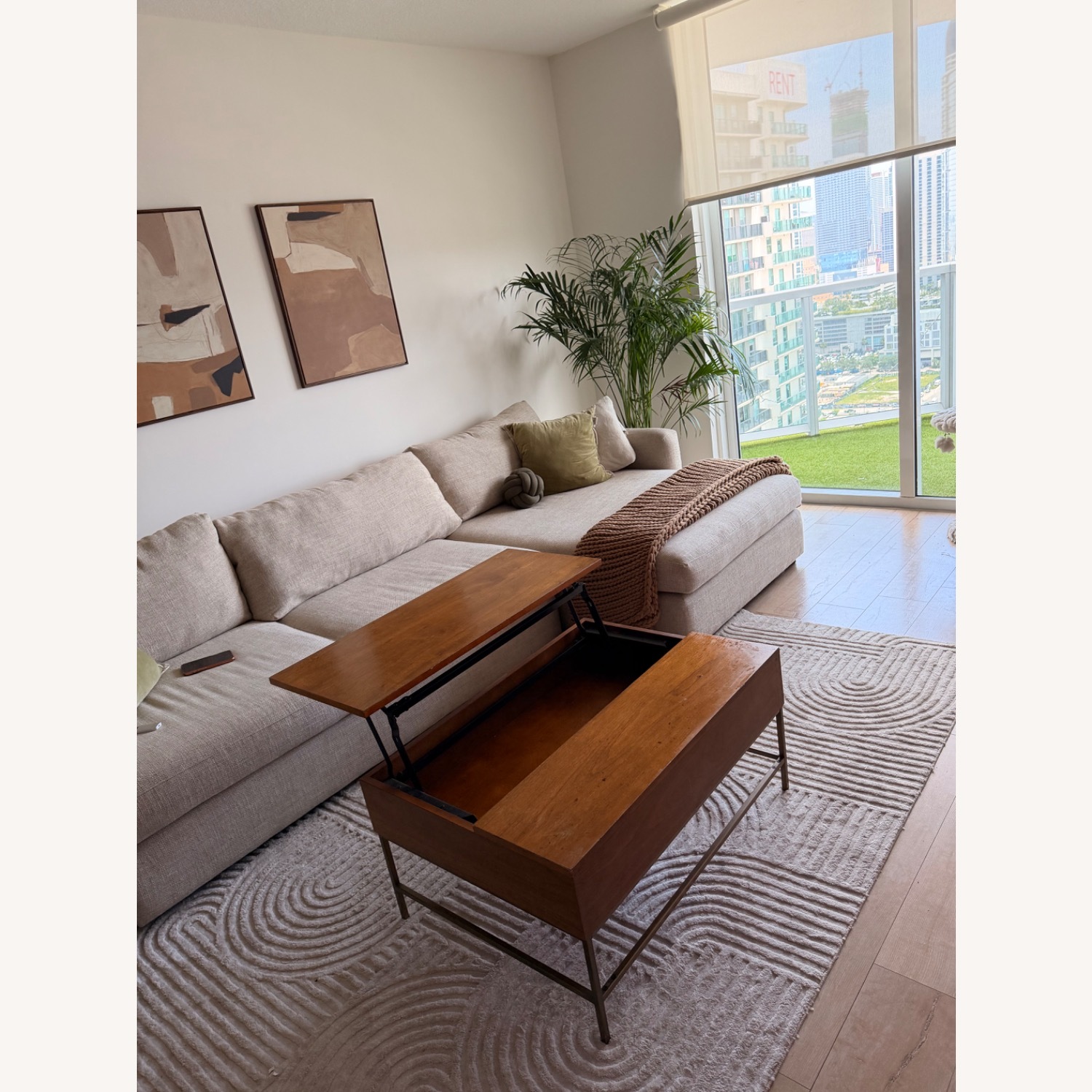West Elm Industrial Solid Wood Storage Pop-Up Coffee Table 36" - image-2
