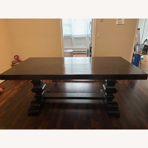 Used Pottery Barn Banks Extendable Dining Table and bench for sale on AptDeco