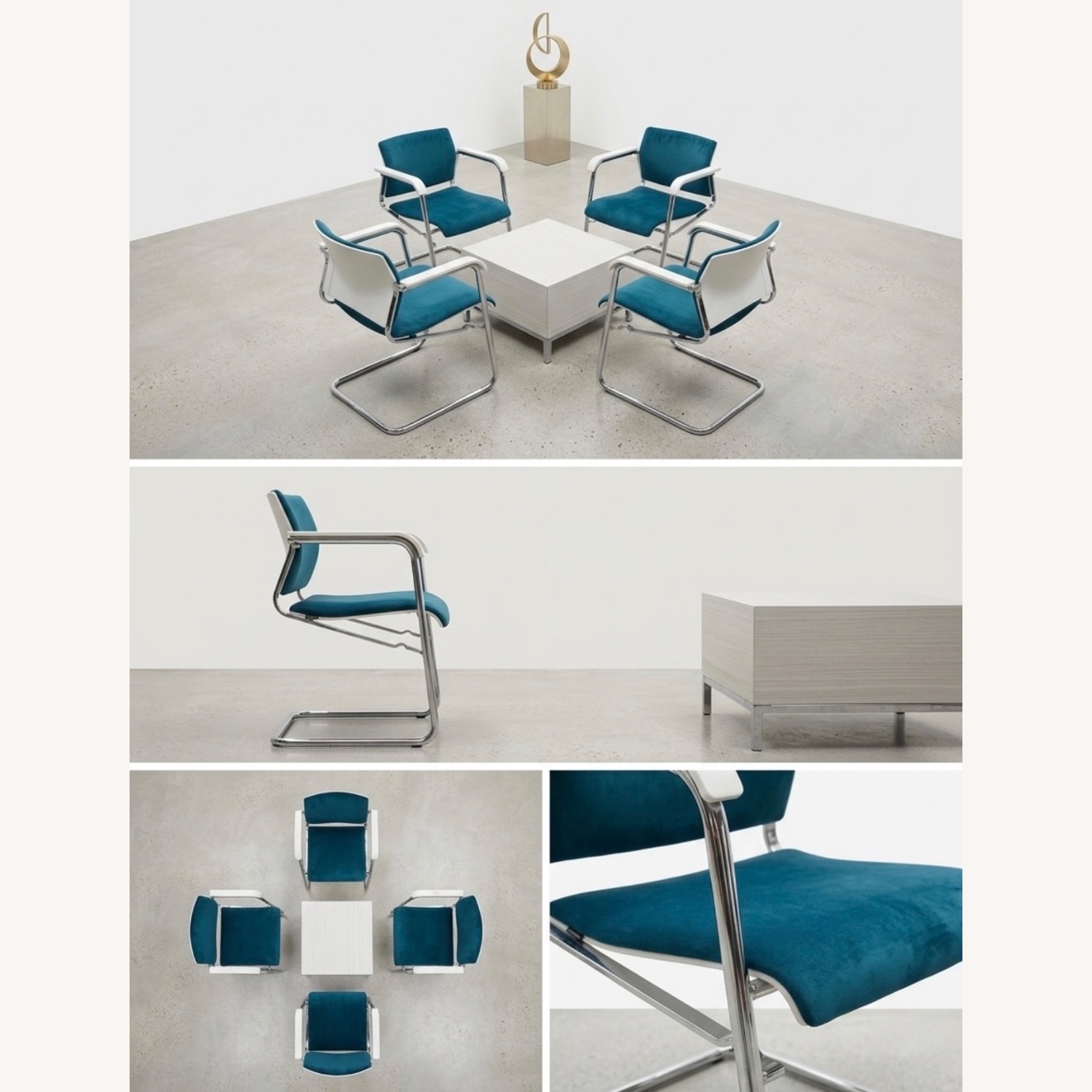 4 Wilkhahn Teal Armchairs & Center Table - image-5