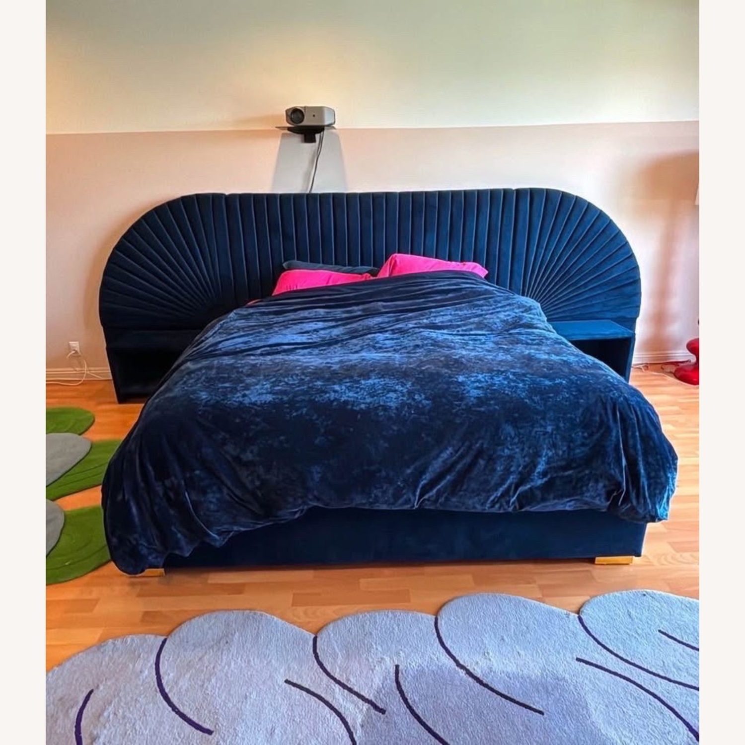 Navy Velvet King Bed with 2 Matching Side Tables - image-2
