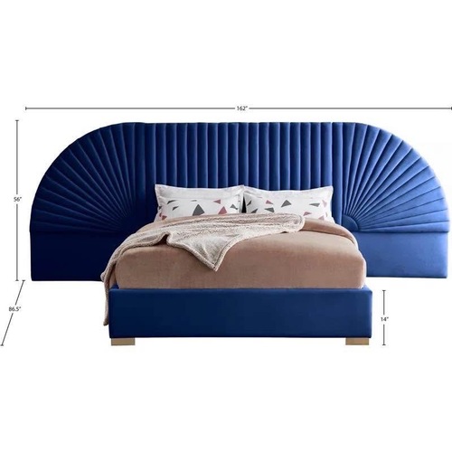 Used Navy Velvet King Bed with 2 Matching Side Tables for sale on AptDeco