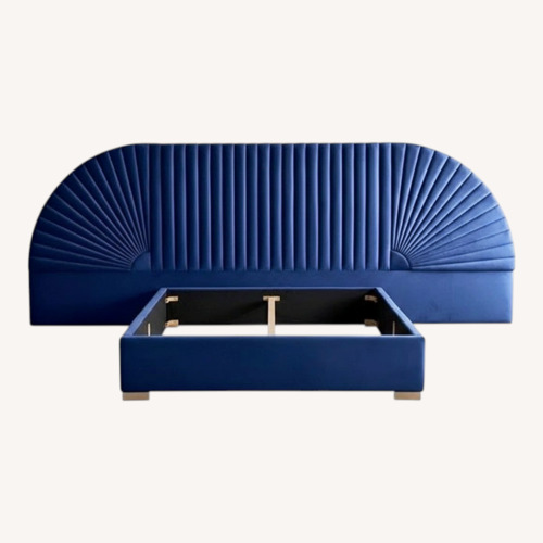 Used Navy Velvet King Bed with 2 Matching Side Tables for sale on AptDeco