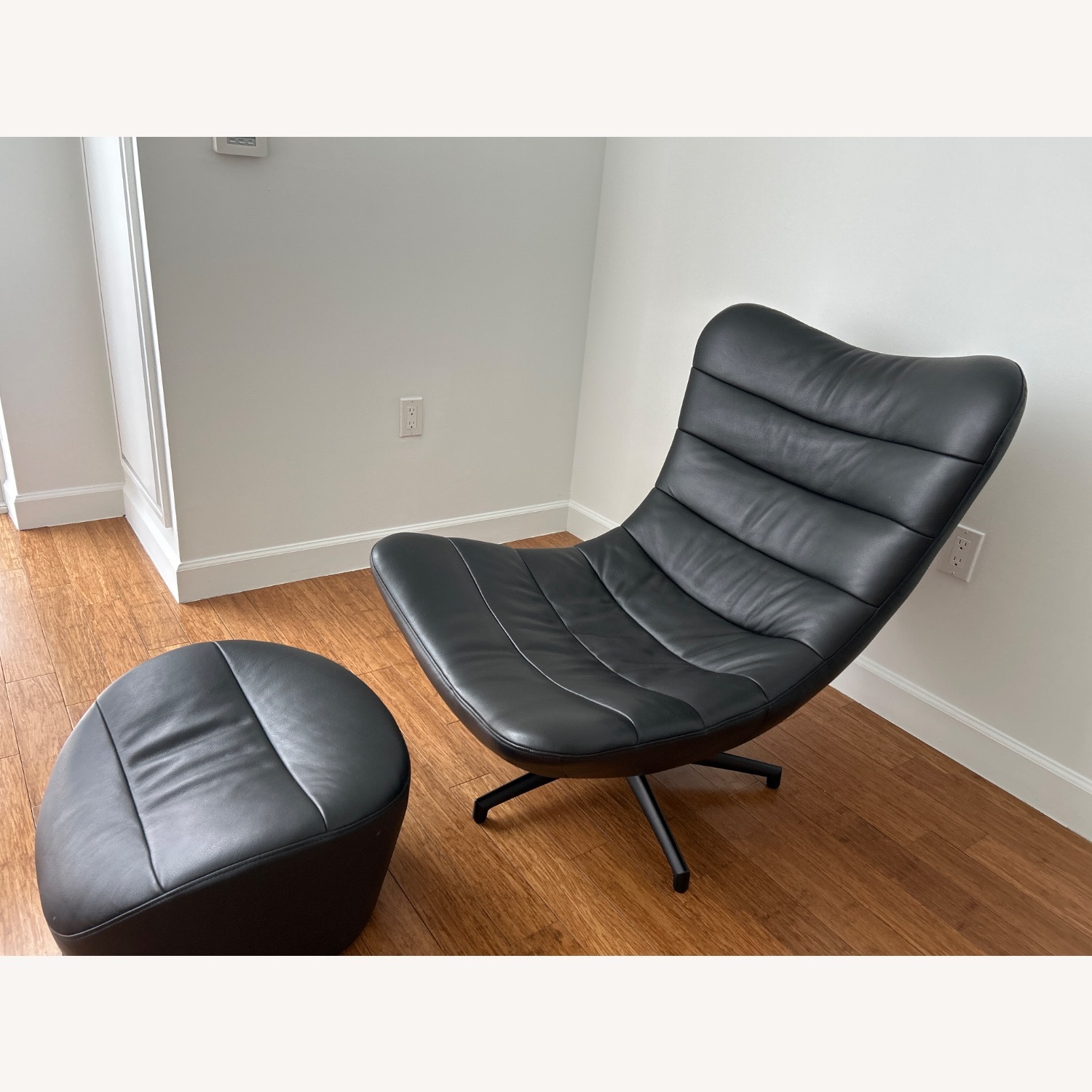 Roche Bobois Black Leather Armchair With Ottoman - image-2