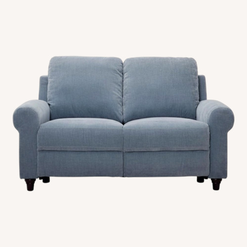 Used Raymour & Flanigan Moorea Blue Powered Reclining Loveseat for sale on AptDeco