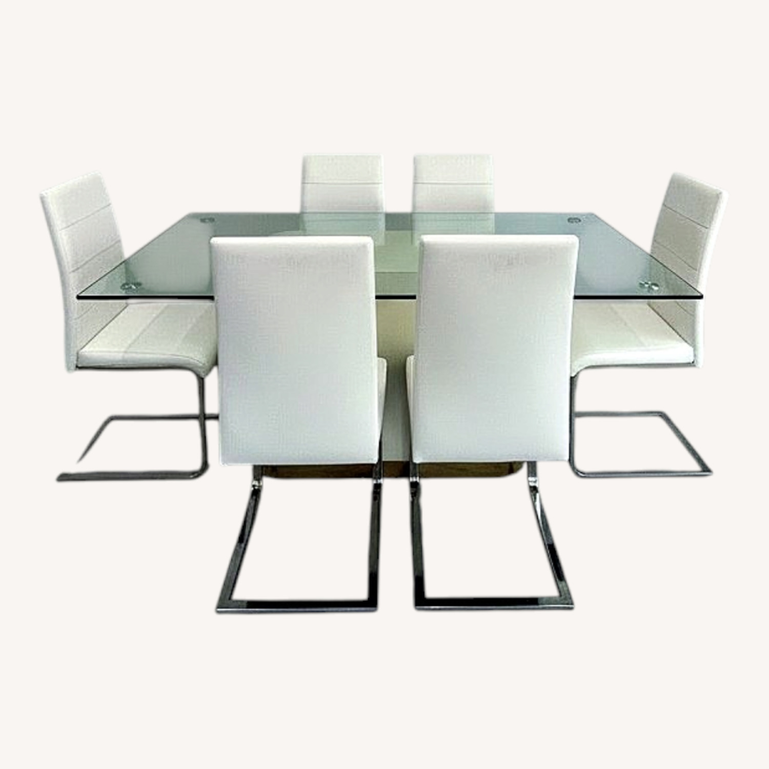 White Leather Dining Chairs & Glass Table - image-0