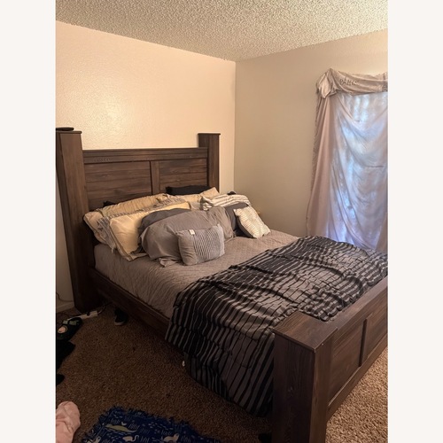 Used Light Gray Wood Queen Bed for sale on AptDeco