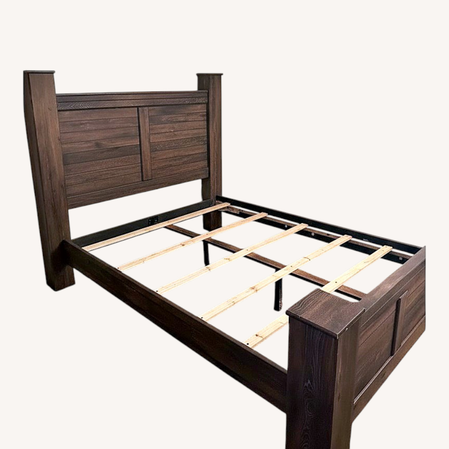 Light Gray Wood Queen Bed - image-0