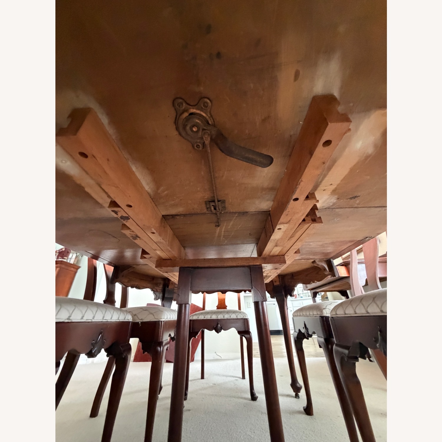 Vintage Queen Anne Mahogany Dining Table Set - image-7