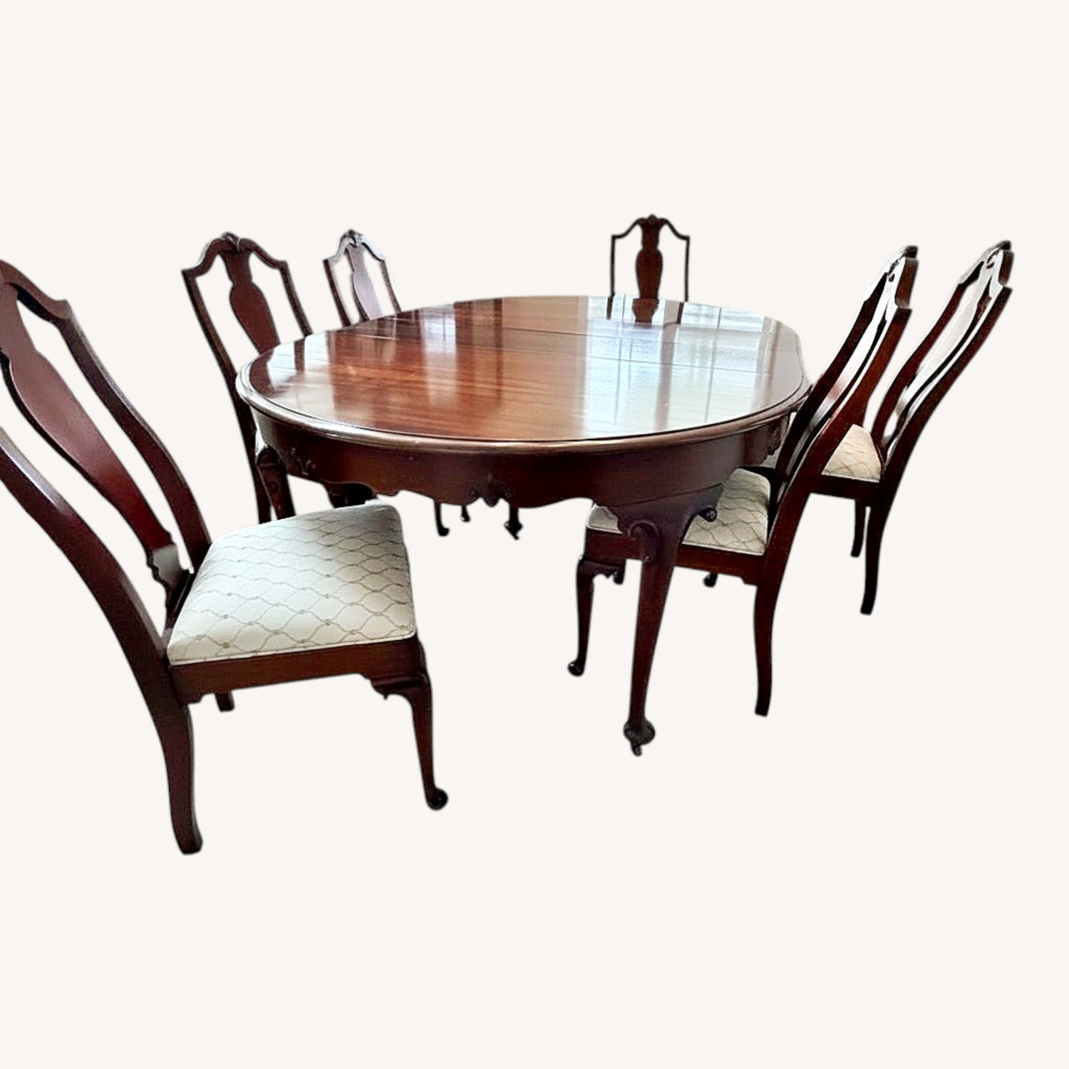 Vintage Queen Anne Mahogany Dining Table Set - image-0