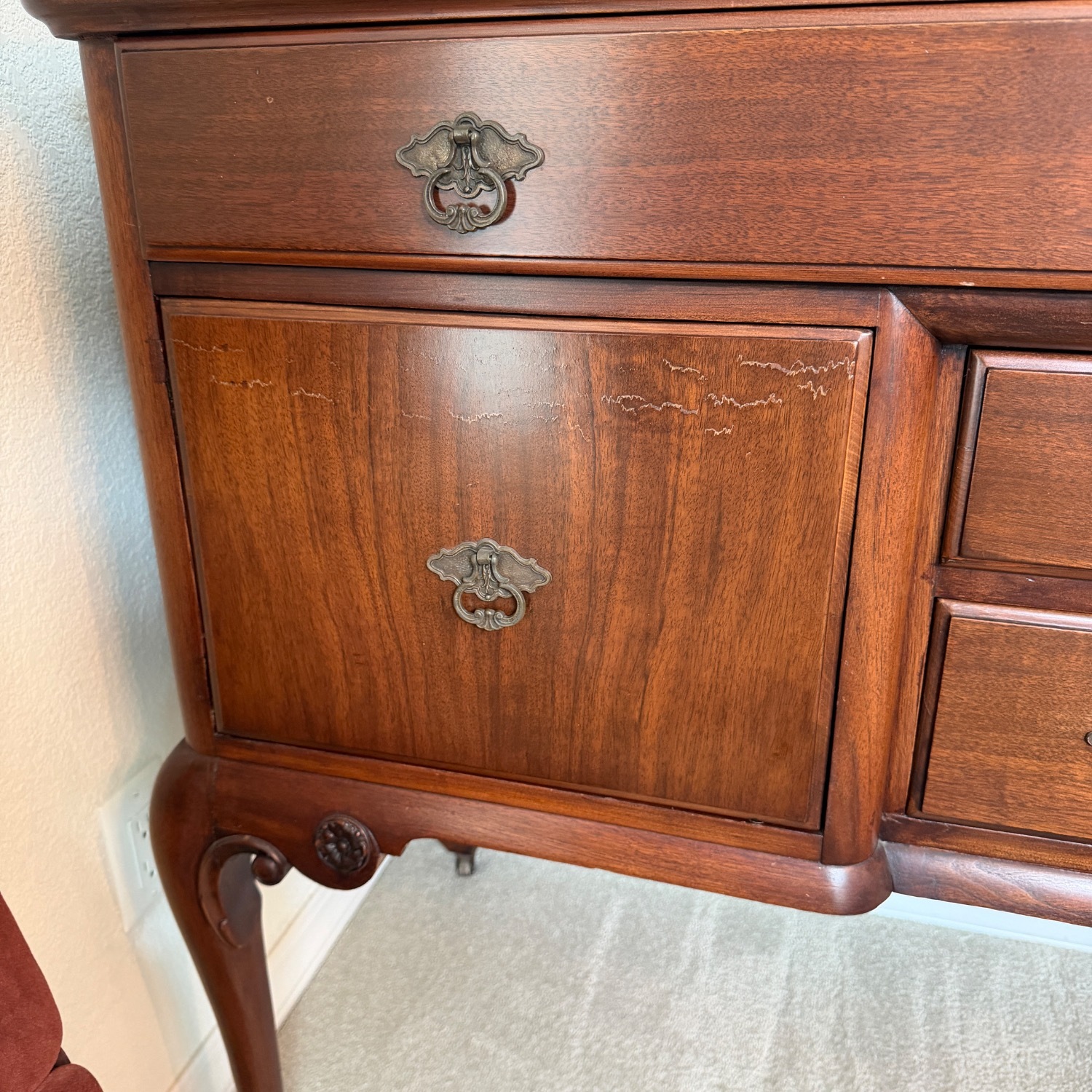 Vintage Queen Anne Mahogany Sideboard Buffet - image-9