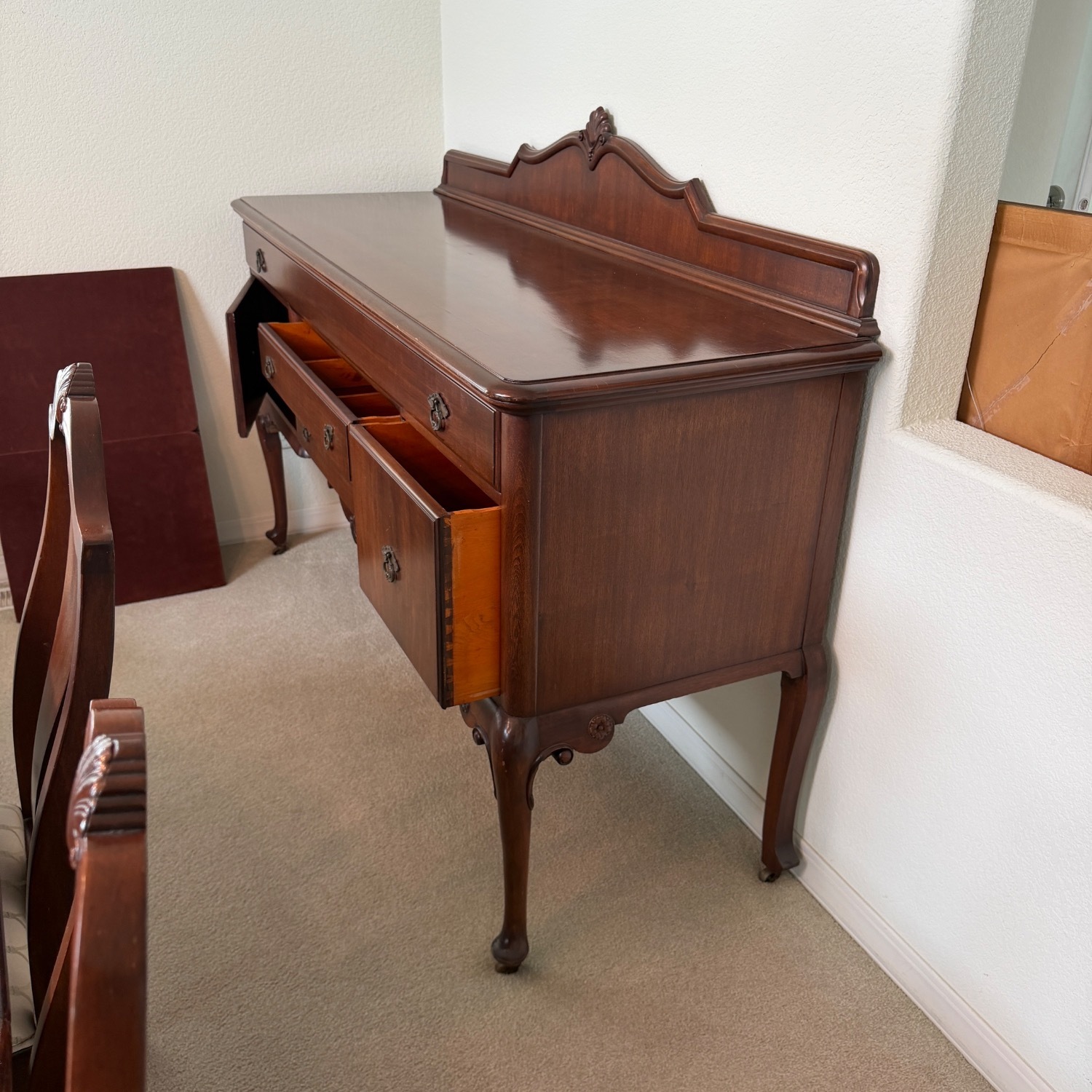 Vintage Queen Anne Mahogany Sideboard Buffet - image-2
