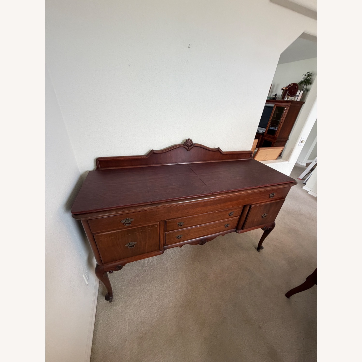 Vintage Queen Anne Mahogany Sideboard Buffet - image-1