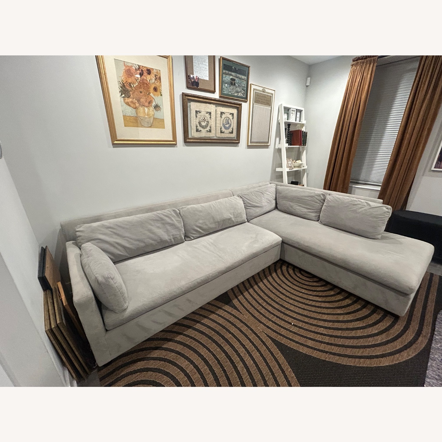 West Elm Light Gray Velvet 2 Piece Sectional - image-5