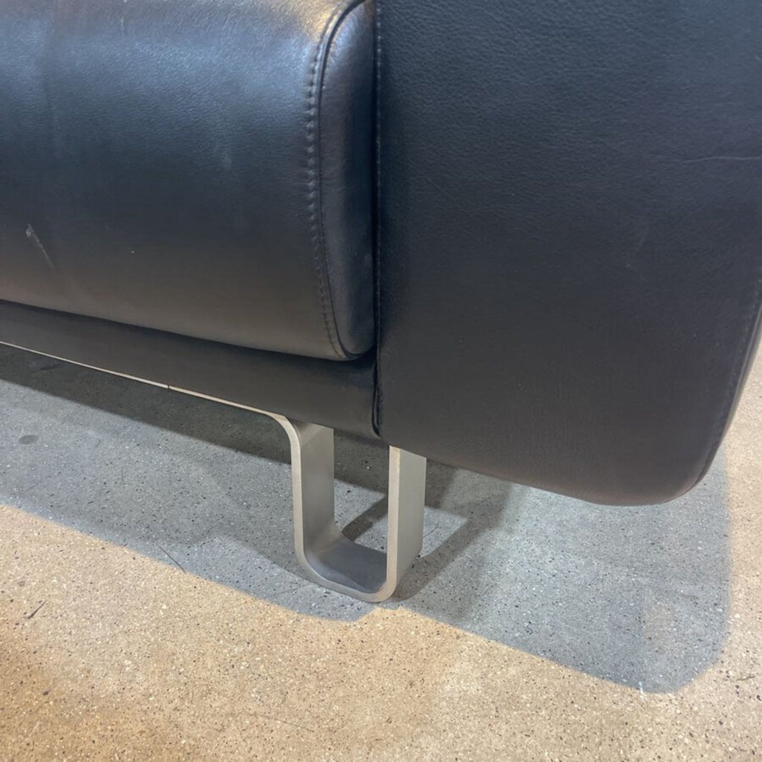 Modern Leather w/ Sculptural Metal Base Sofa - image-3