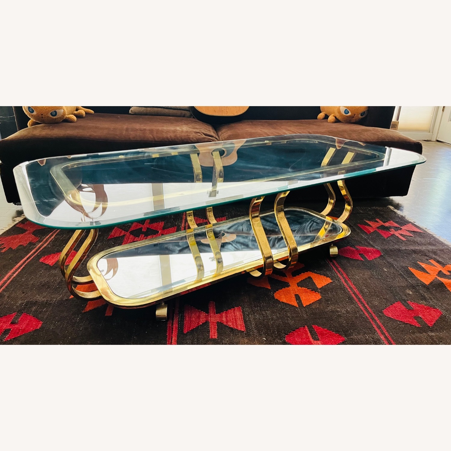 Brass & Glass Coffee Table Hollywood Regency Glam  - image-7
