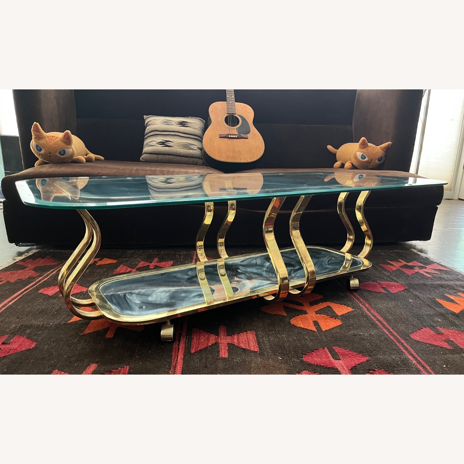 Brass & Glass Coffee Table Hollywood Regency Glam  - image-3