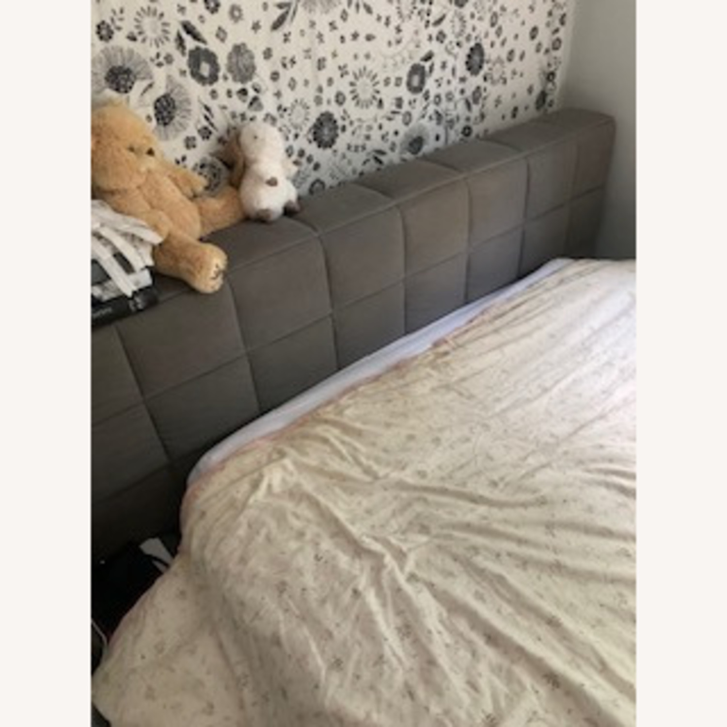 Pottery Barn Teen Baldwin Dark Gray Fabric Queen Bed - image-2