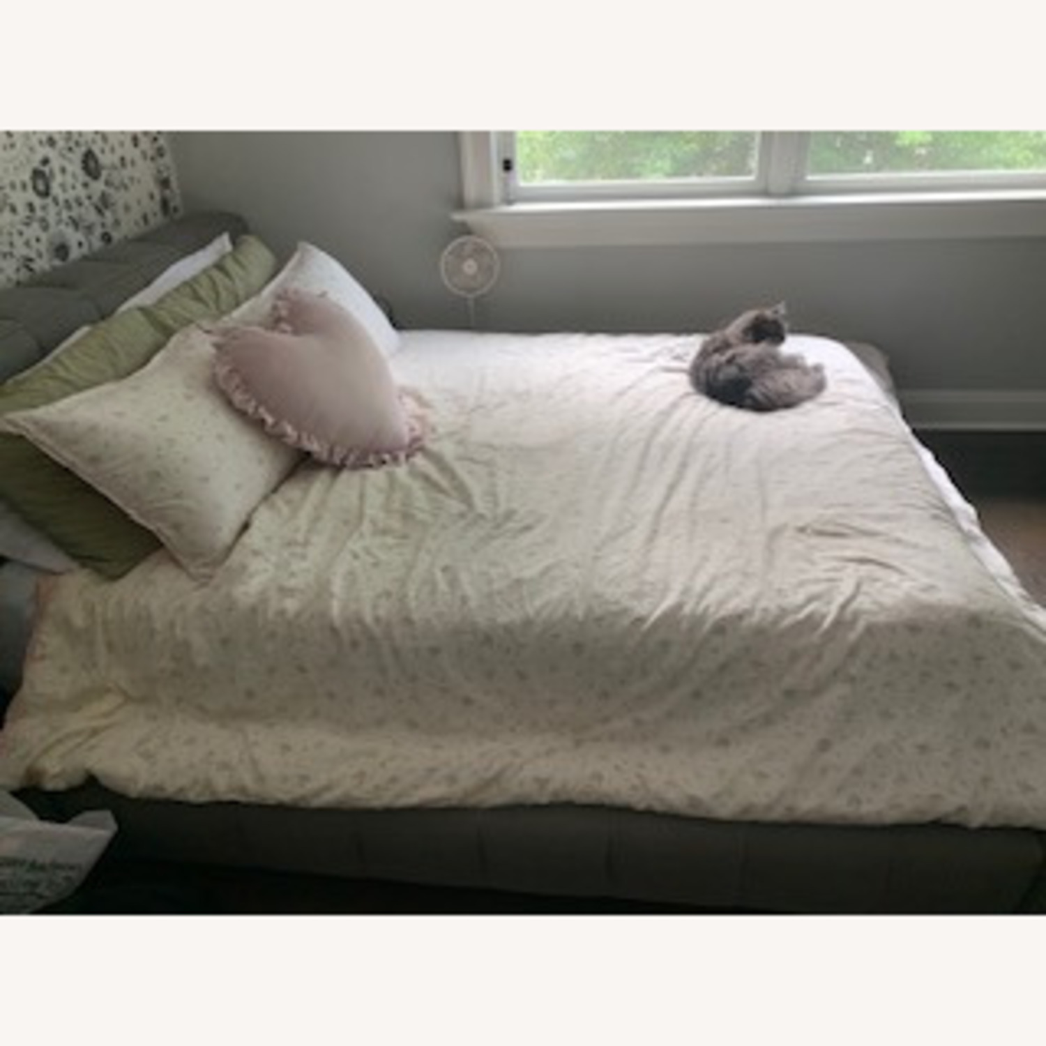 Pottery Barn Teen Baldwin Dark Gray Fabric Queen Bed - image-3