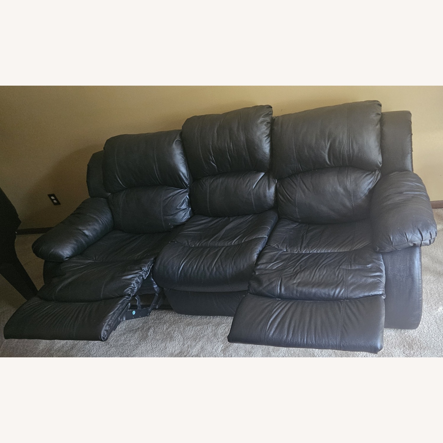 Black Leather 3+ Seater Sofa - image-3