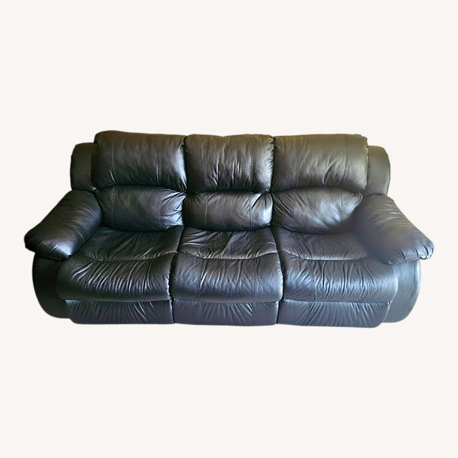 Black Leather 3+ Seater Sofa - image-0