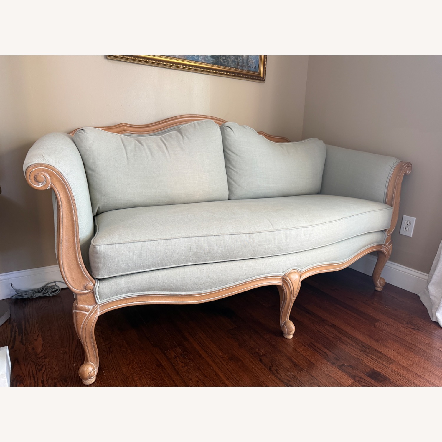 Ethan Allen Light Green Evette Settee - image-1
