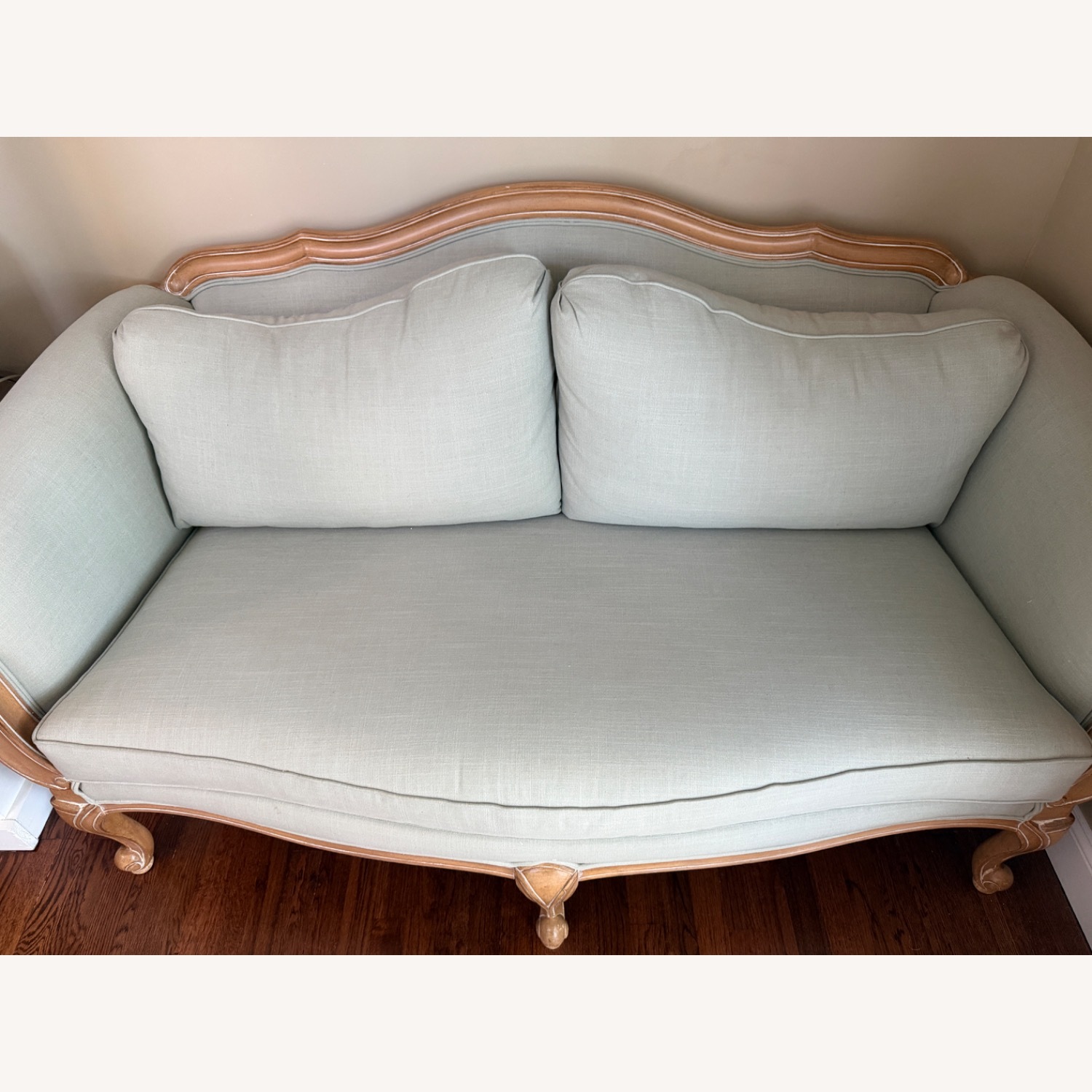 Ethan Allen Light Green Evette Settee - image-5