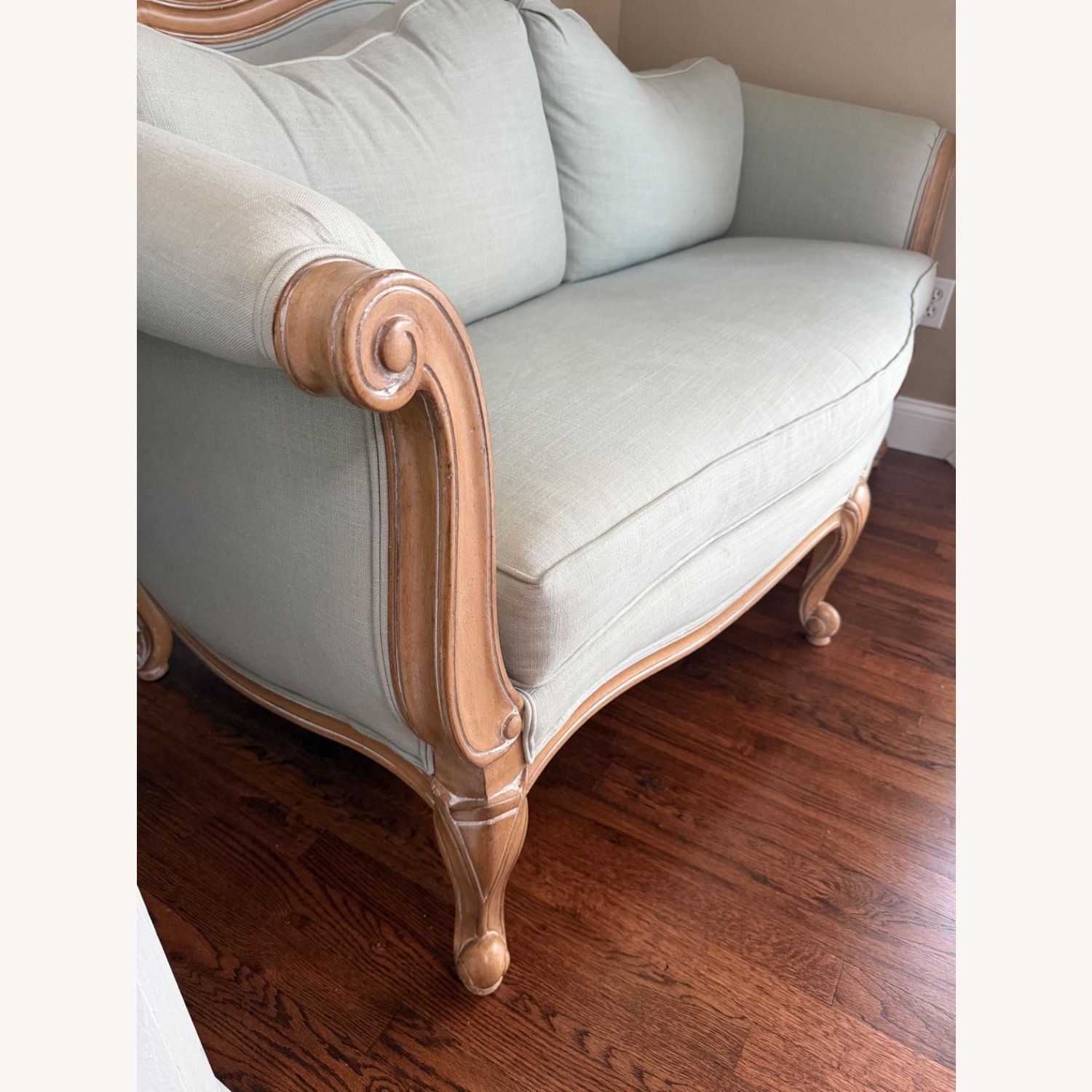 Ethan Allen Light Green Evette Settee - image-3