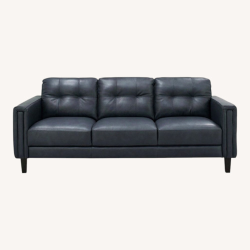 Used Raymour Leather Salerno Sofa + 2 Poly & Bark Ottomans for sale on AptDeco