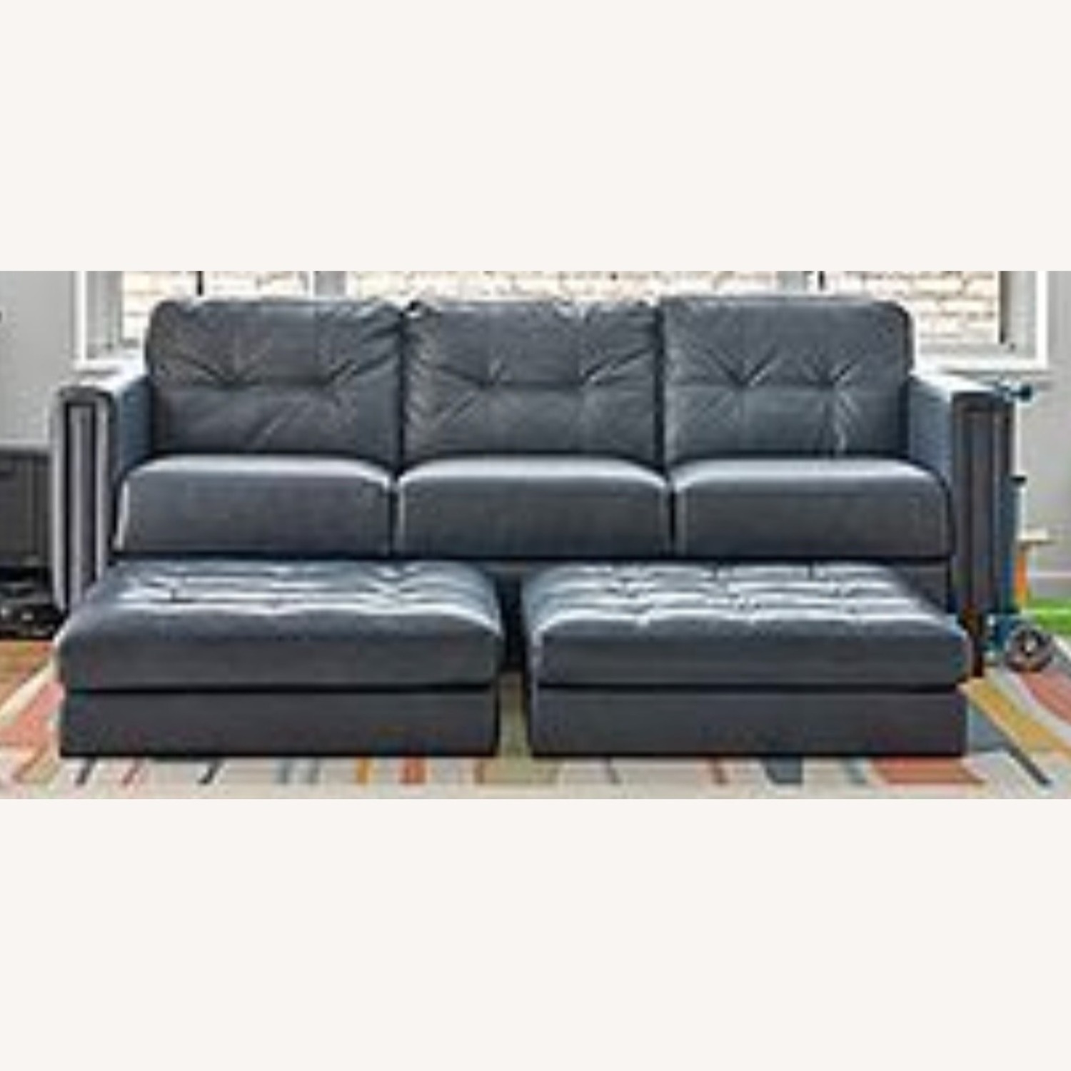 Raymour Leather Salerno Sofa + 2 Poly & Bark Ottomans - image-11