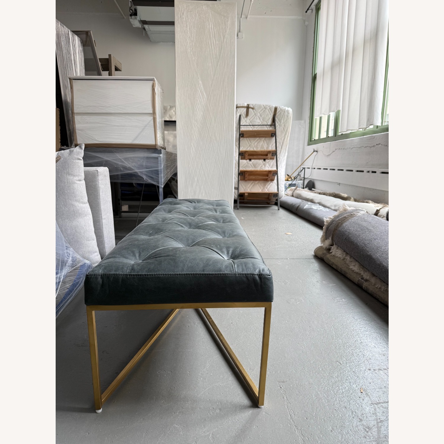 Article Blue Leather Bench - image-1
