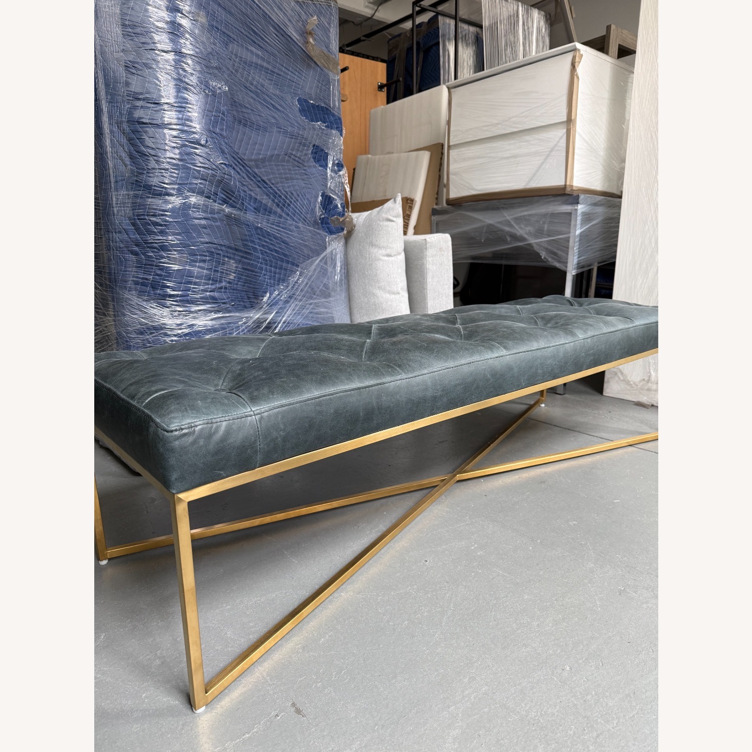 Article Blue Leather Bench - image-4