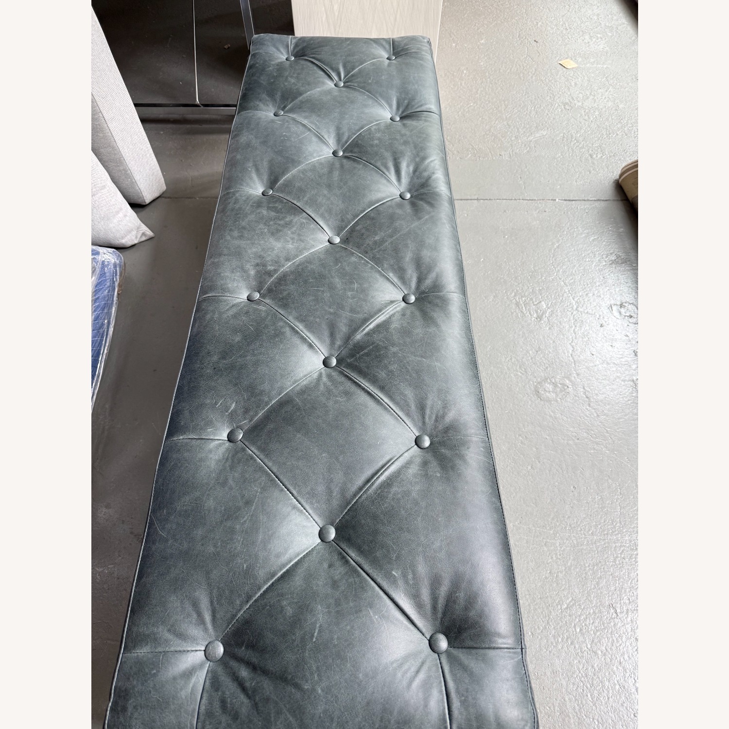 Article Blue Leather Bench - image-2