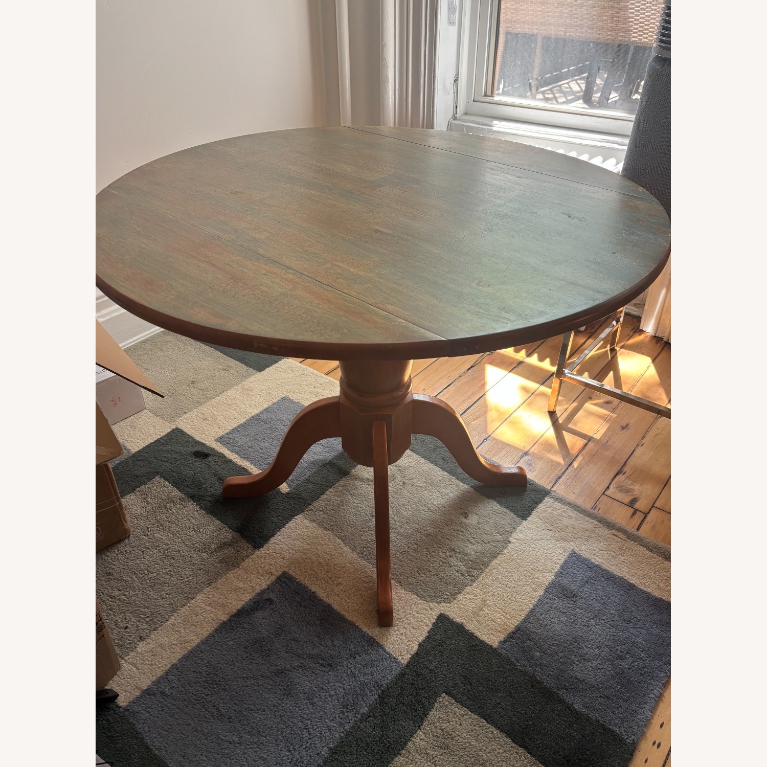 Honey Brown Drop Leaf Circle Dining Table - image-3