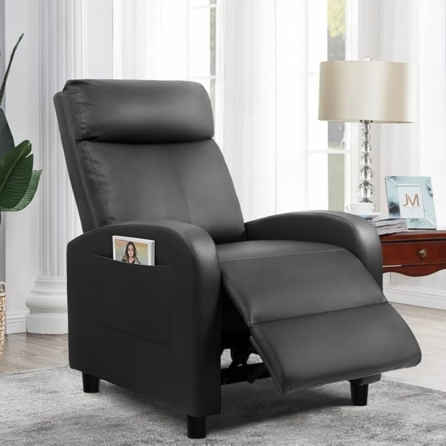 Black Leather Recliner With Massage Remote - image-5