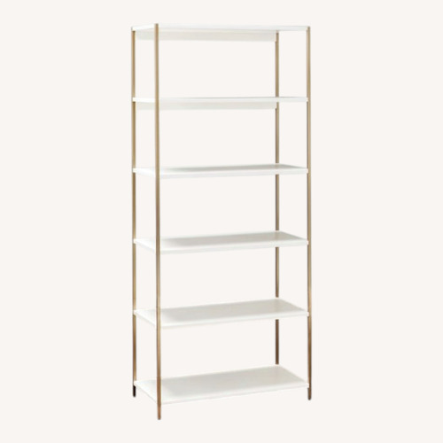 Used West Elm Zane Wide Bookshelf, White/Antique Brass for sale on AptDeco