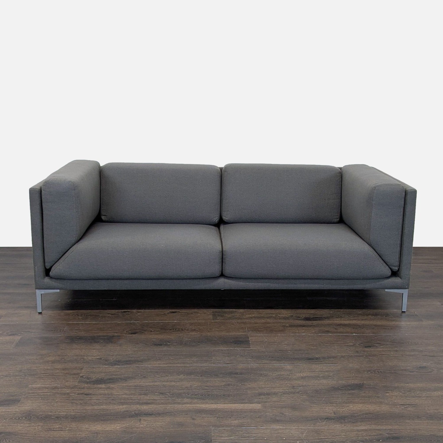 CB2 Ciudad Modern Dark Gray Loveseat with Metal - image-1