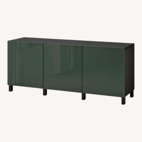 Used IKEA Besta High Gloss Dark Olive Green Sideboard for sale on AptDeco