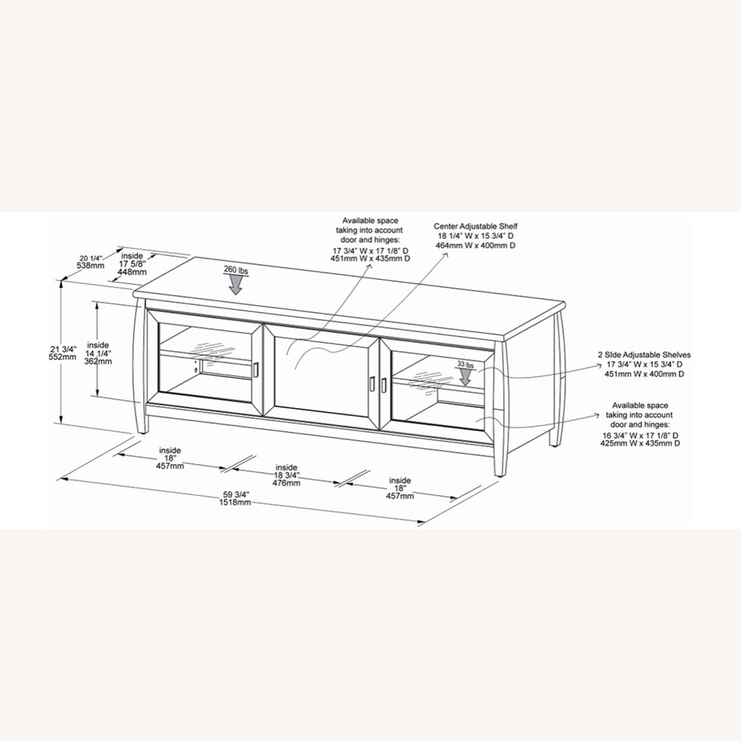 Techcraft SWP60 Classic Wood Tone Credenza TV Stand - image-5